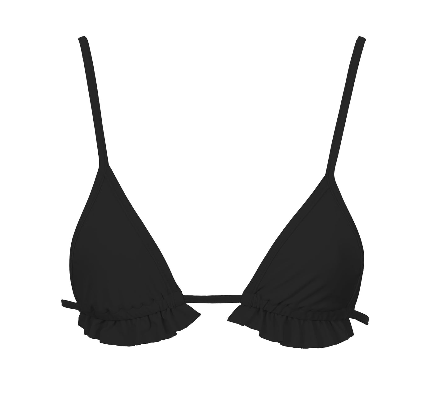 triangle string micro frill bikini top solid black