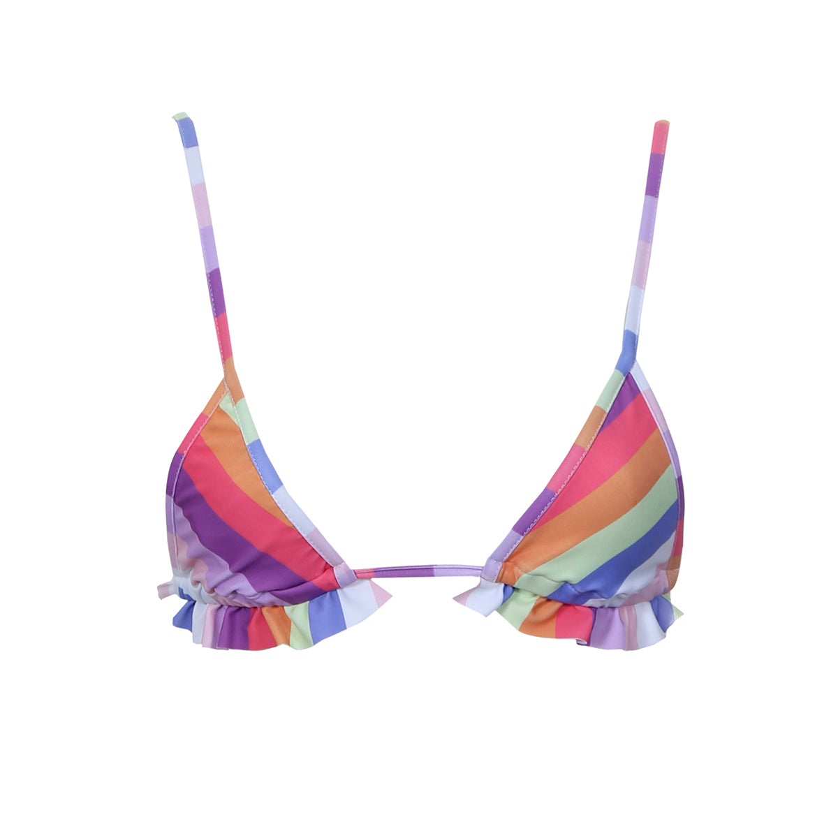triangle string frill bikini top stripe