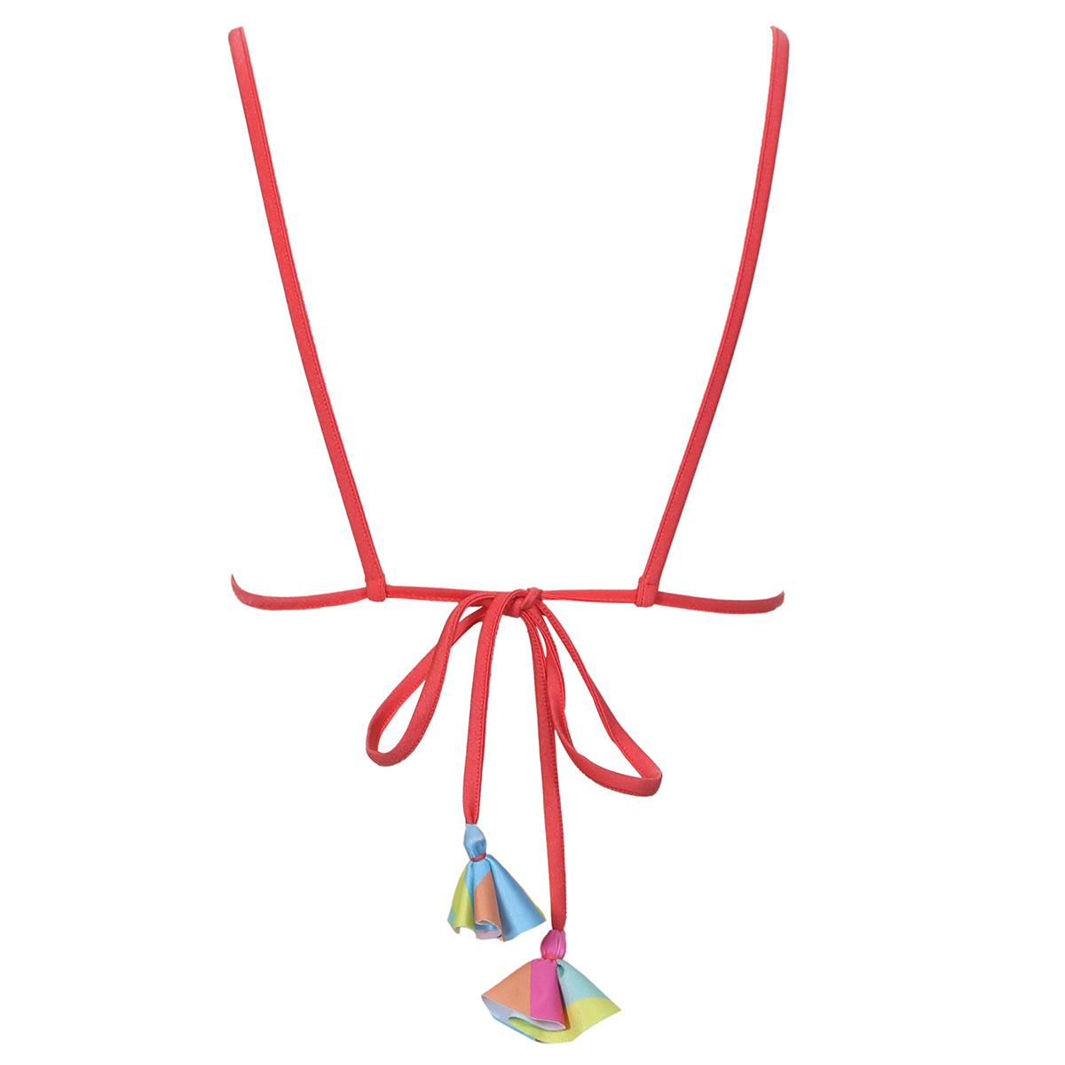micro triangle string bikini top neon pink with tassel ties