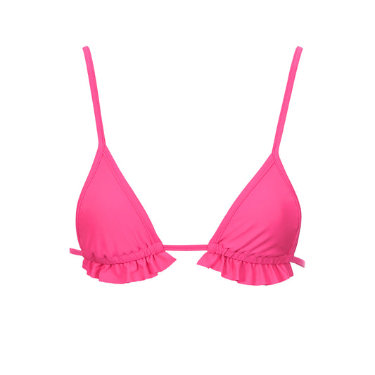 triangle string micro frill bikini top neon pink
