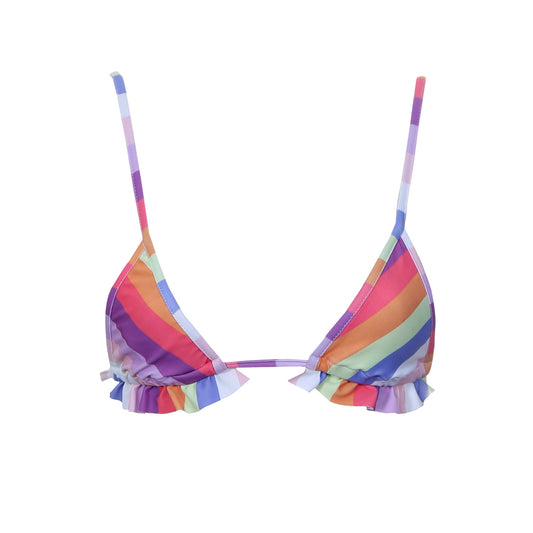 triangle string frill bikini top stripe