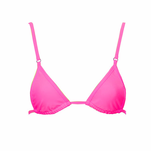micro triangle string bikini top neon pink with tassel ties