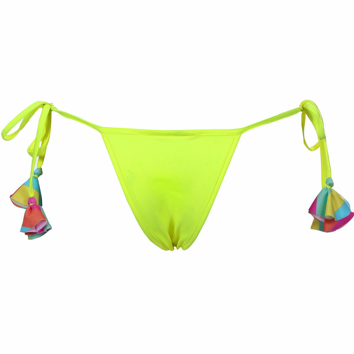 Tie side string micro bikini bottom neon yellow with tassels