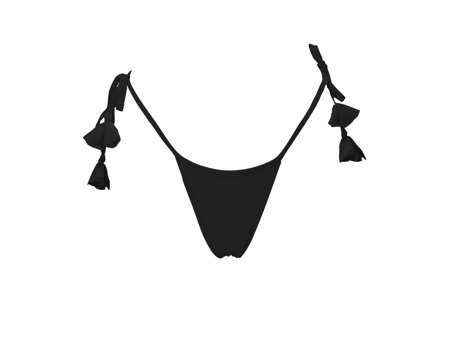 Tie side string micro bikini bottom solid black with tassels