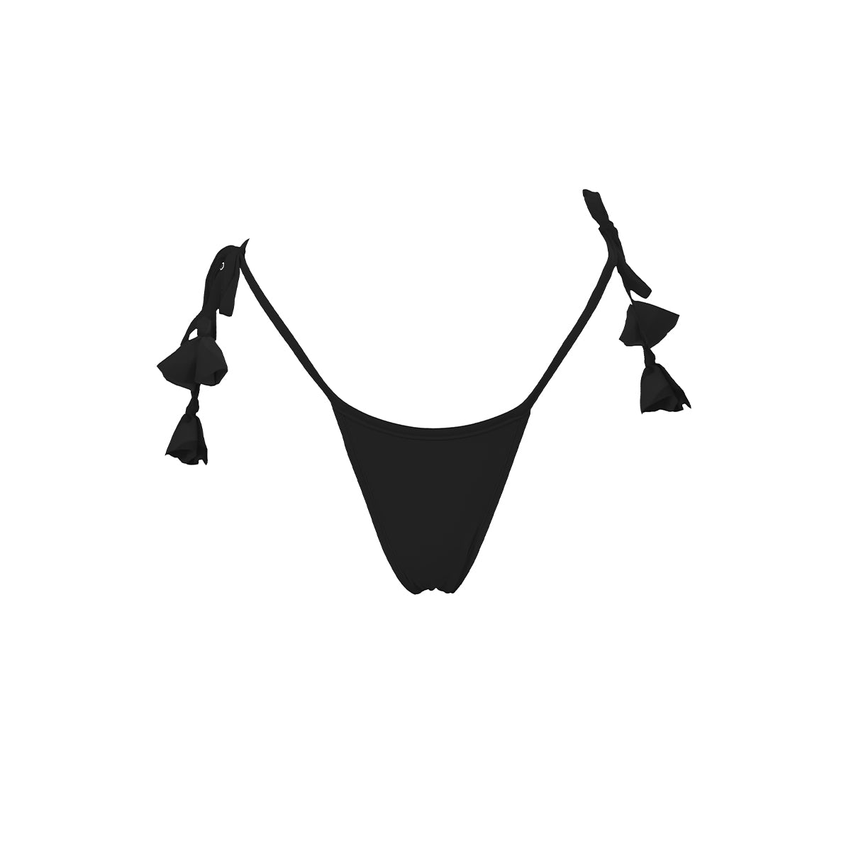 Tie side string micro bikini bottom solid black with tassels