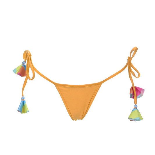 Tie side string micro bikini bottom neon orange with tassels