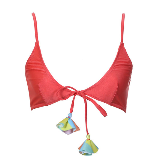 Tie front bralette bikini top neon red